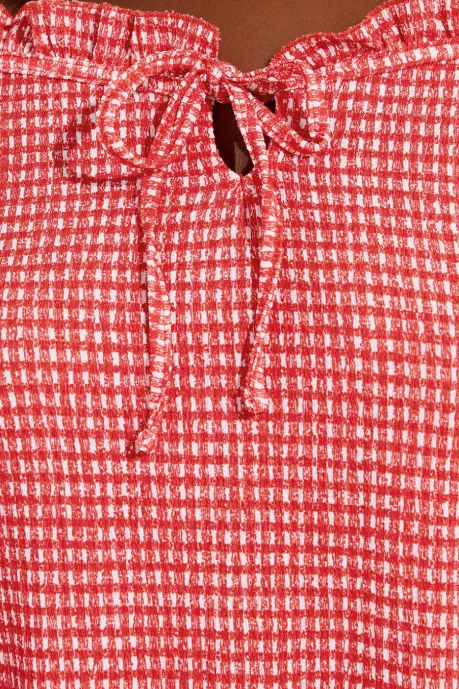 Yours Curve Red Gingham Tie Neck Frill Cami Top