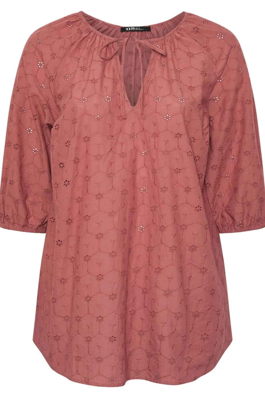 Yours Curve Rust Orange Floral Broderie Anglaise Tie Front Top