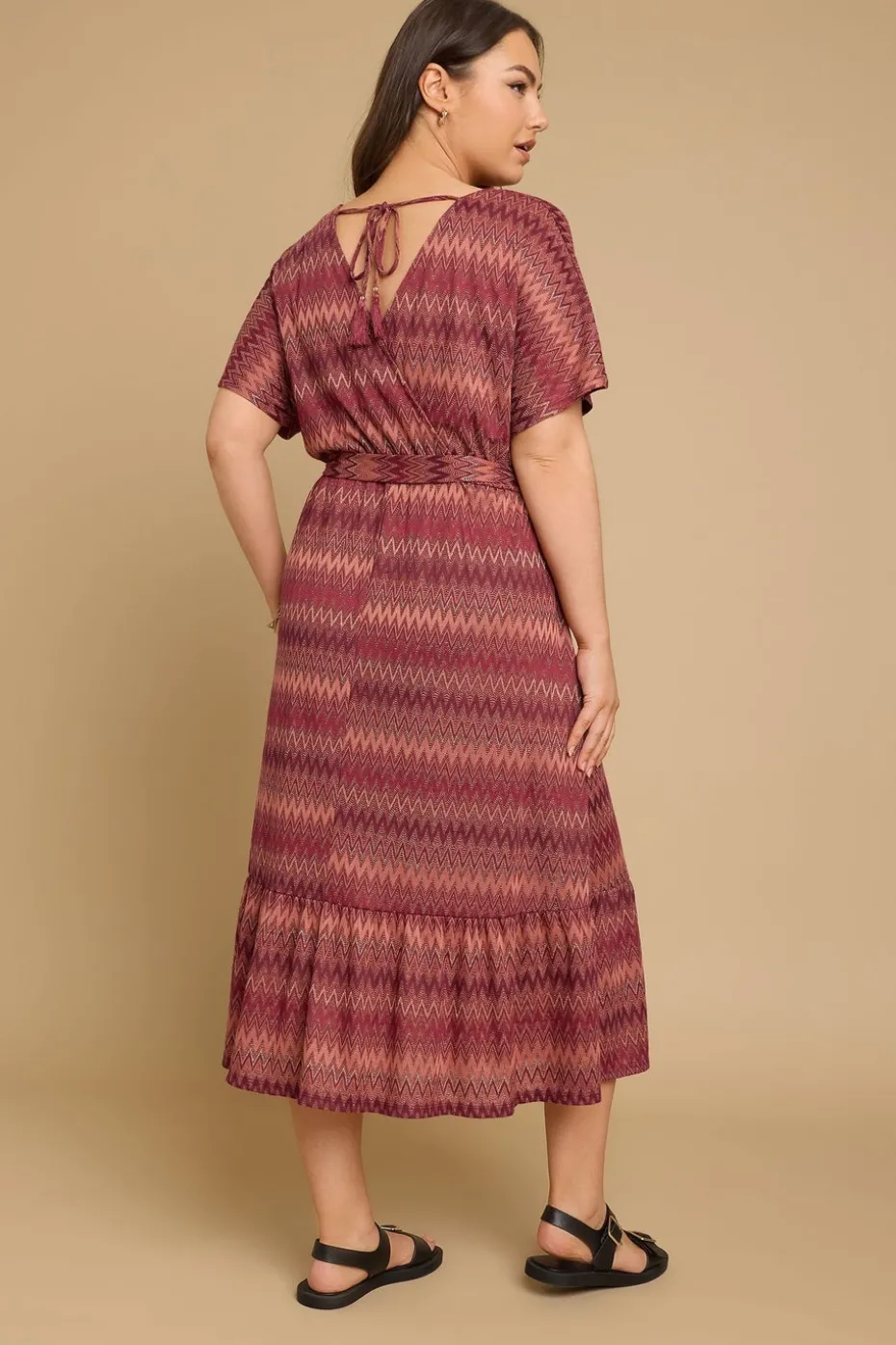 Yours Curve Rust Orange Zig Zag Metallic Wrap Dress