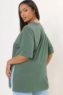 Yours Curve Sage Green Oversized Side Split T-Shirt