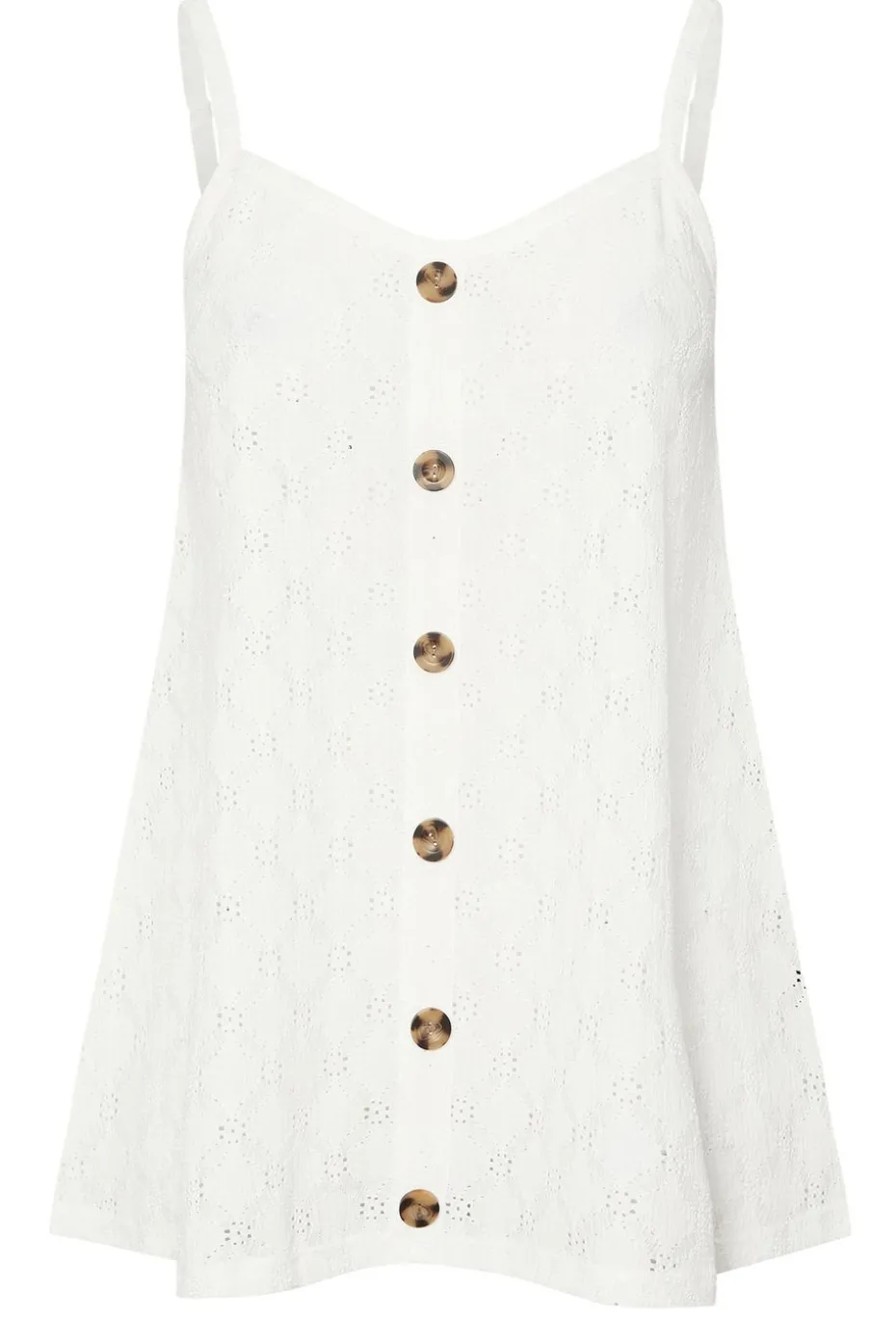 Yours Curve White Broderie Anglaise Button Vest Top
