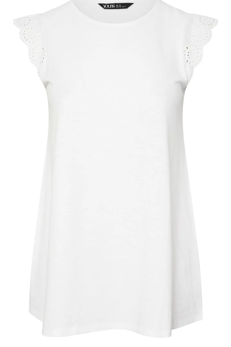 Yours Curve White Broderie Anglaise Frill Vest Top