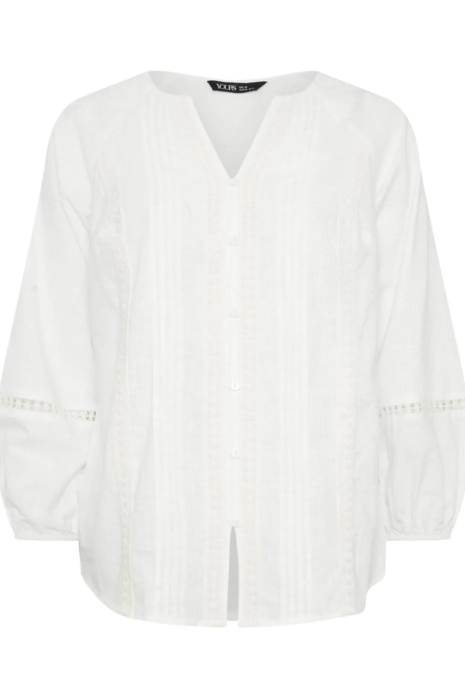 Yours Curve White Crochet Trim Pleated Blouse