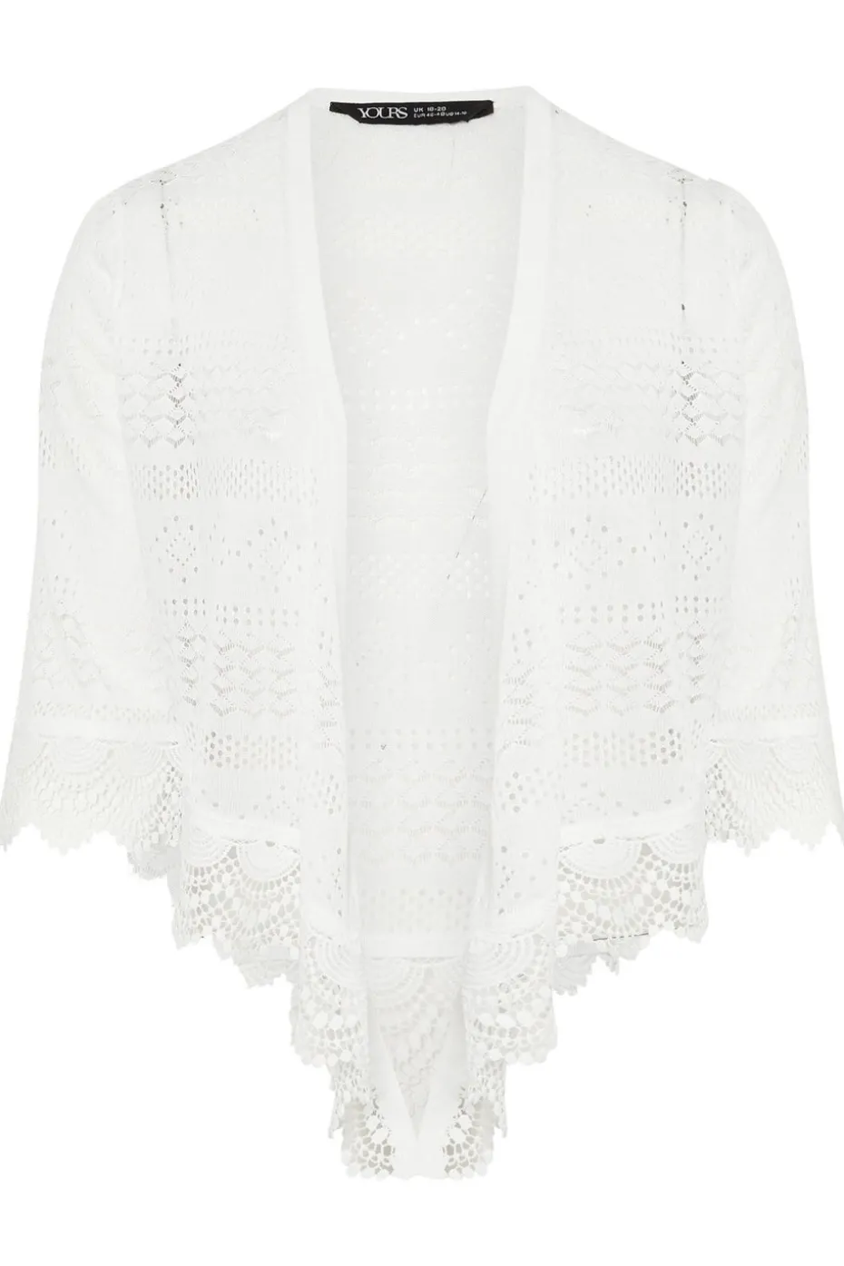 Yours Curve White Lace Trim Waterfall Cardigan