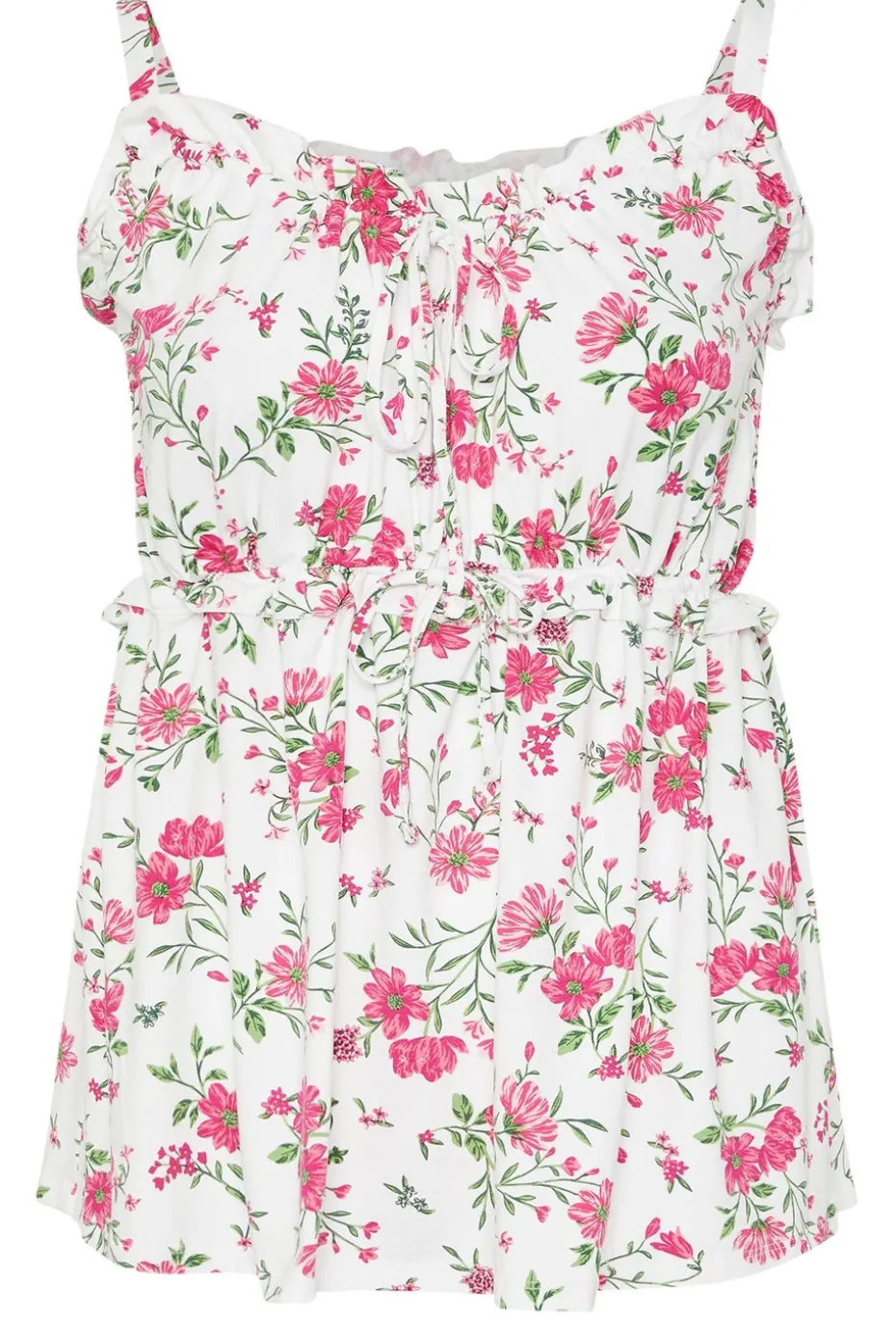 Yours Curve White Rose Frilled Tie Front Cami Top