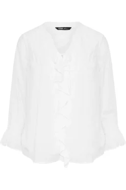 Yours Curve White Ruffle Tie Detail Blouse