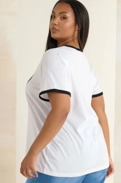 Yours Curve White '1987' Cherry Print T-Shirt