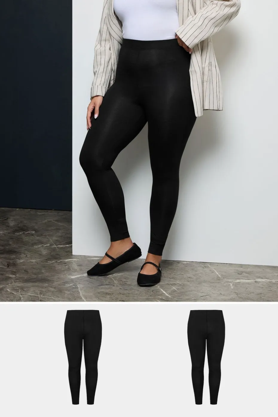 Yours For Good 2 Pack Curve Black Cotton Stretch Leggings