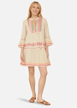Yumi Beige Embroidered Cotton Tunic