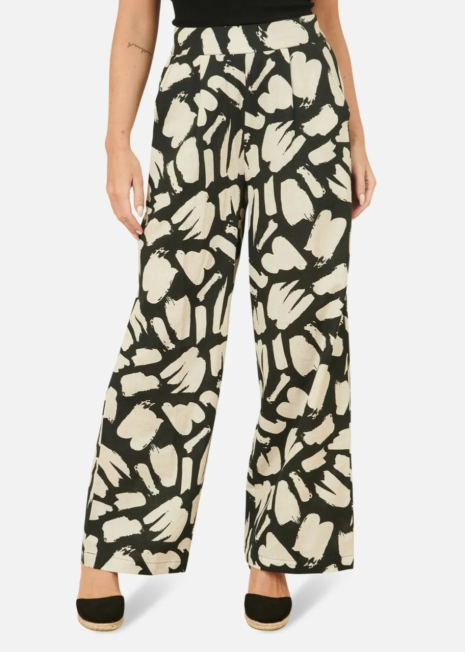 Yumi Black Cotton Splash Print Relaxed Fit Trousers