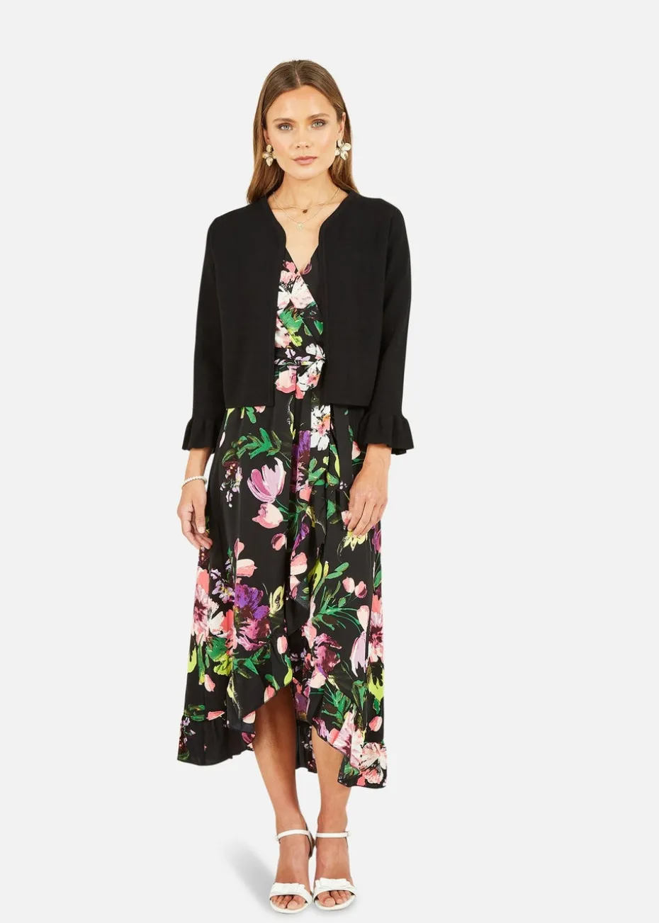 Yumi Black Cropped Cardigan With Bell Sleeves