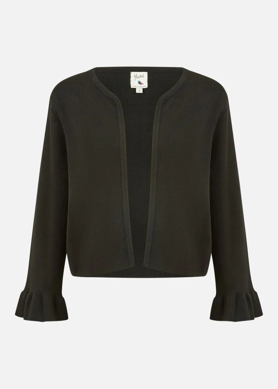 Yumi Black Cropped Cardigan With Bell Sleeves