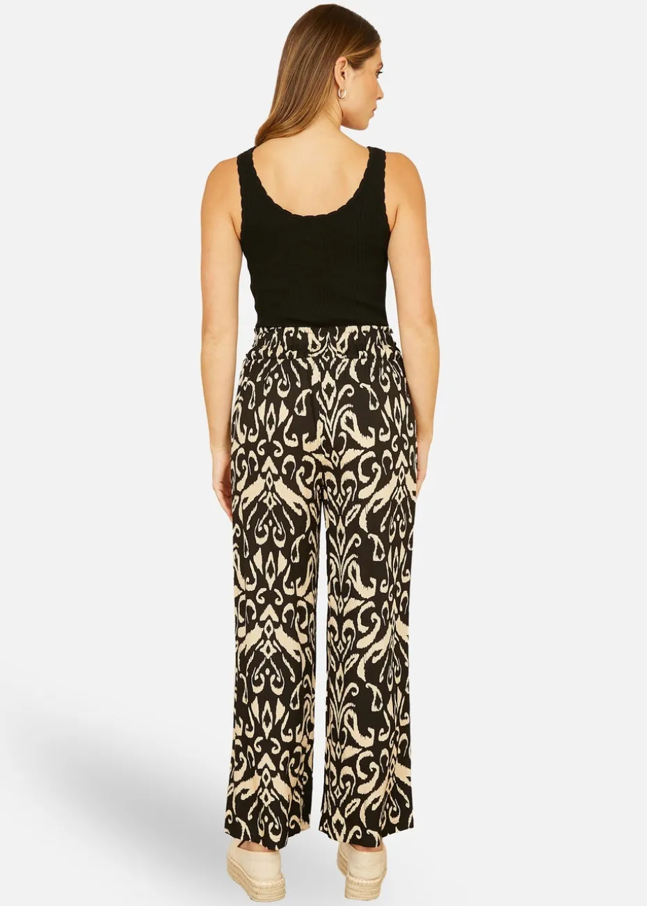Yumi Black Ikat Print Relaxed Fit Trousers
