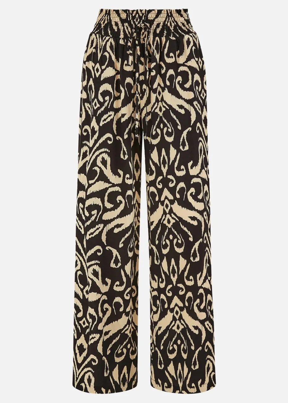 Yumi Black Ikat Print Relaxed Fit Trousers