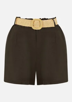 Yumi Black Italian Linen Shorts With Belt