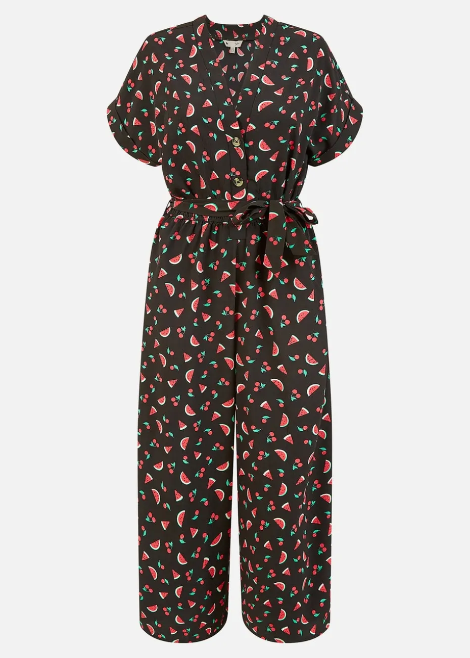 Yumi Black Recycled Watermelon Print Jumpsuit