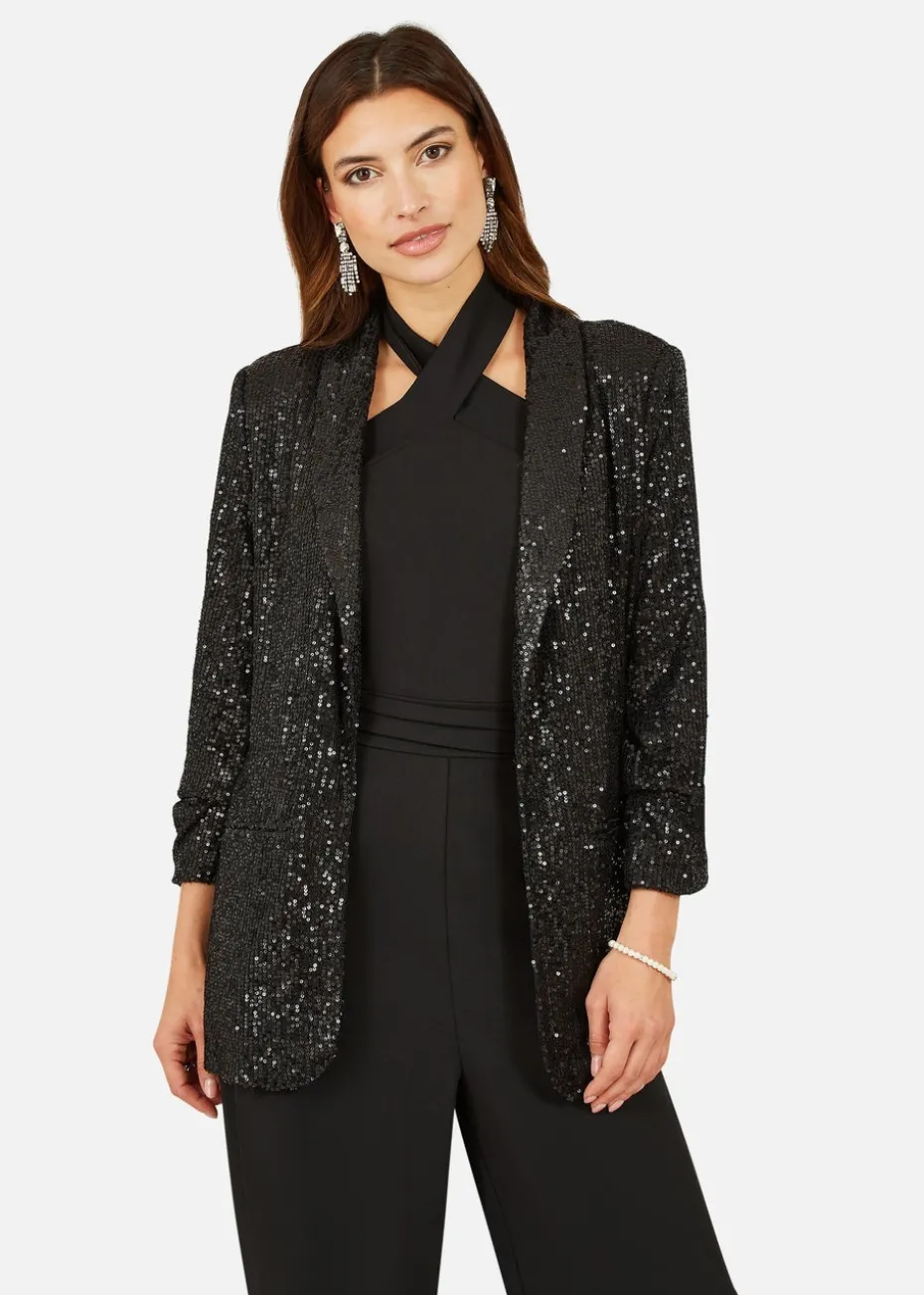 Yumi Black Sequin Blazer With Pockets