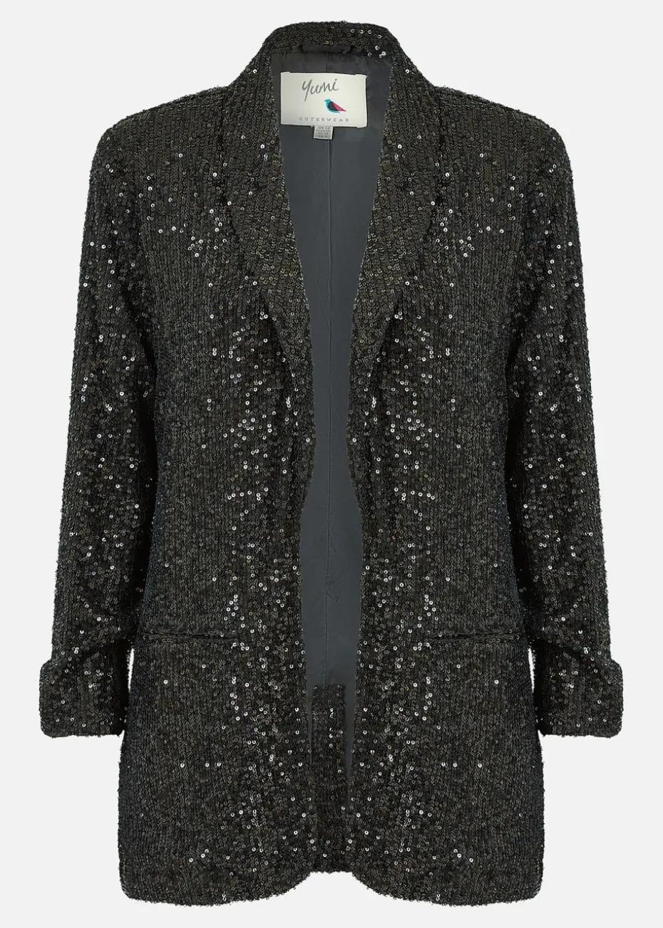 Yumi Black Sequin Blazer With Pockets
