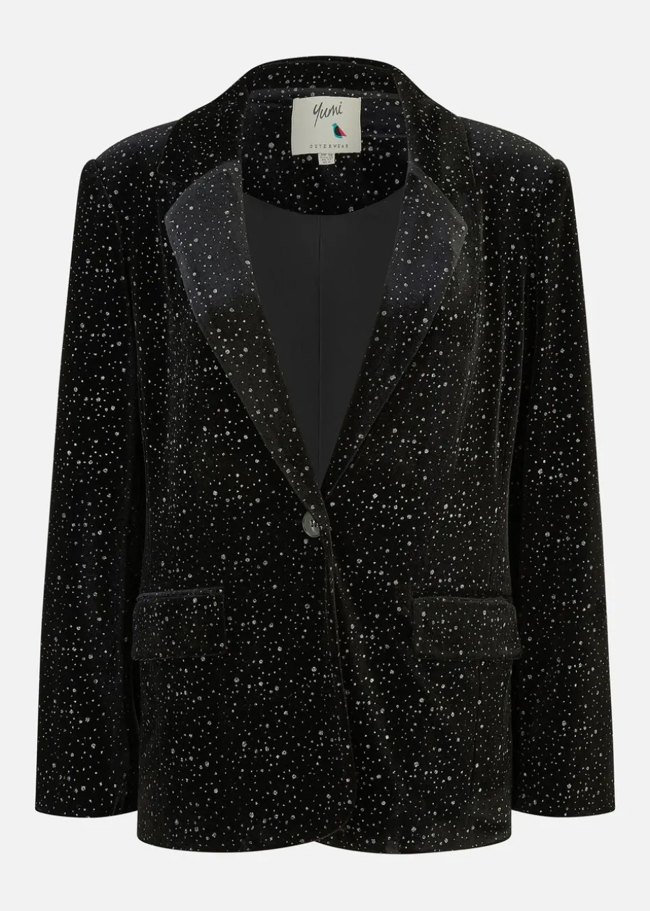 Yumi Black Velvet Sparkle Oversize Blazer