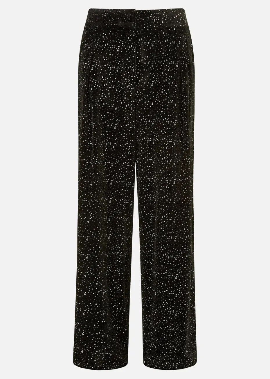 Yumi Black Velvet Sparkle Wide Leg Trousers