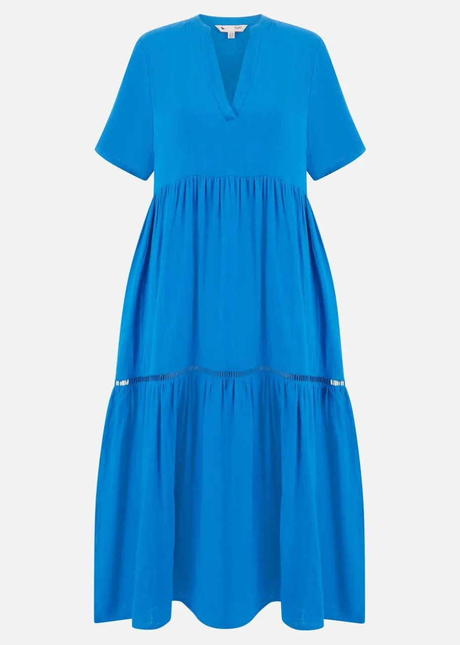 Yumi Blue Double Cotton Long Kaftan