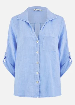 Yumi Blue Washed Linen Relaxed Shirt