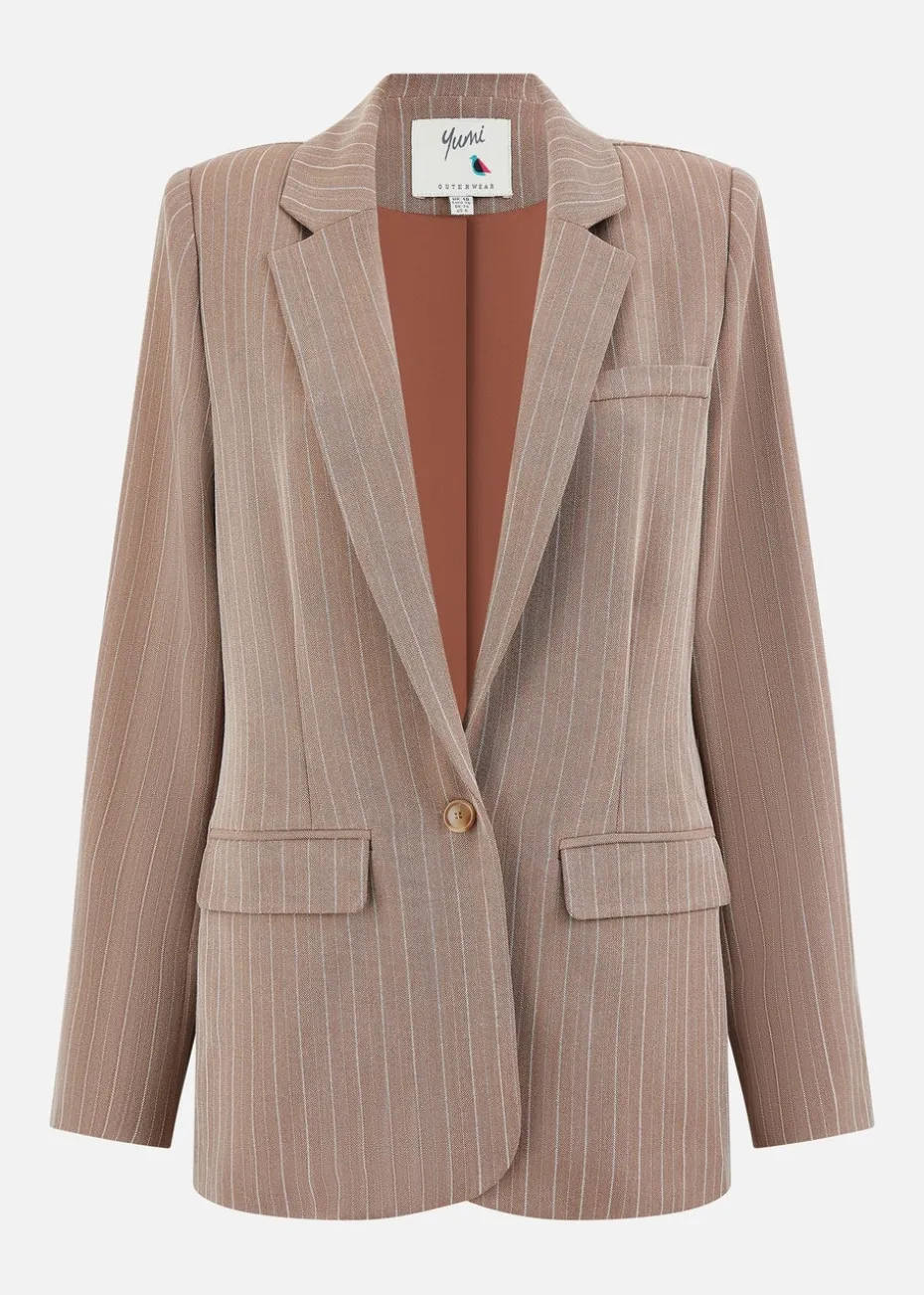 Yumi Brown Pinstripe Blazer