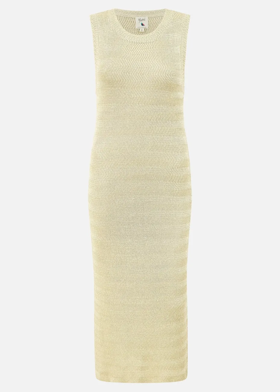 Yumi Gold Metallic Knitted Sleeveless Midi Dress