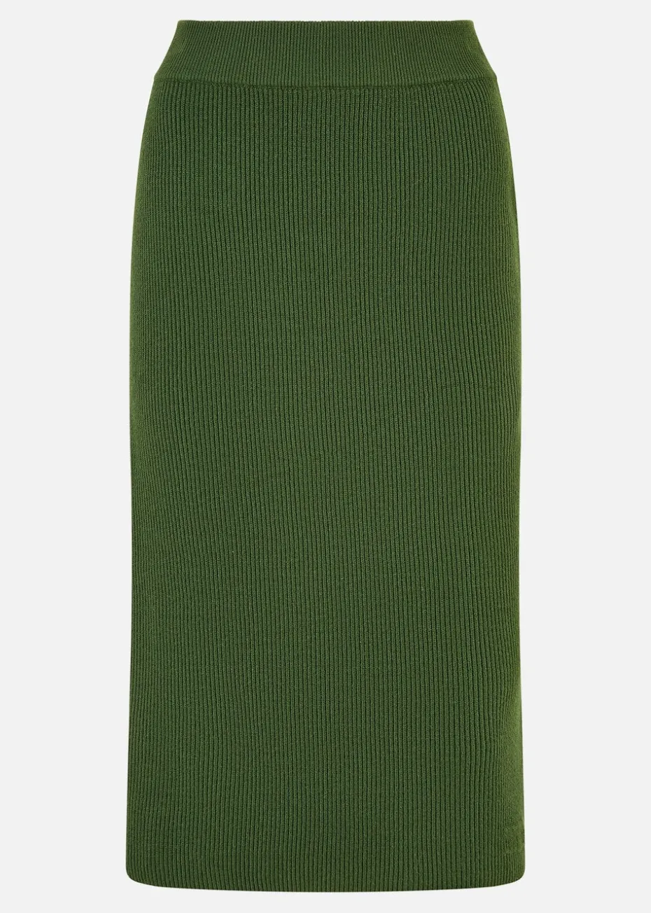 Yumi Green Rib Knitted Midi Column Skirt