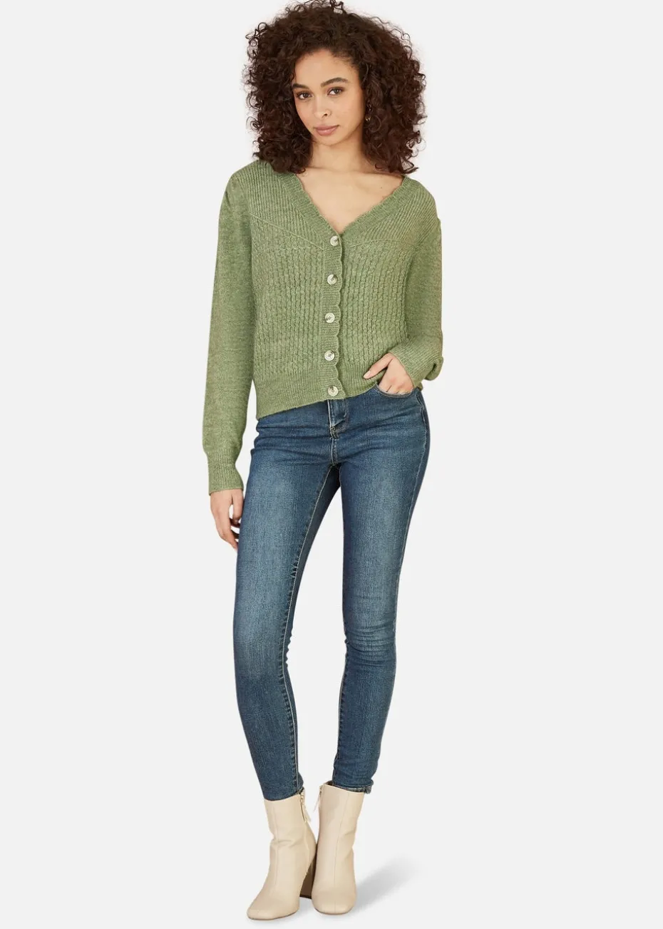 Yumi Green Twist Knit Button Up Cardigan