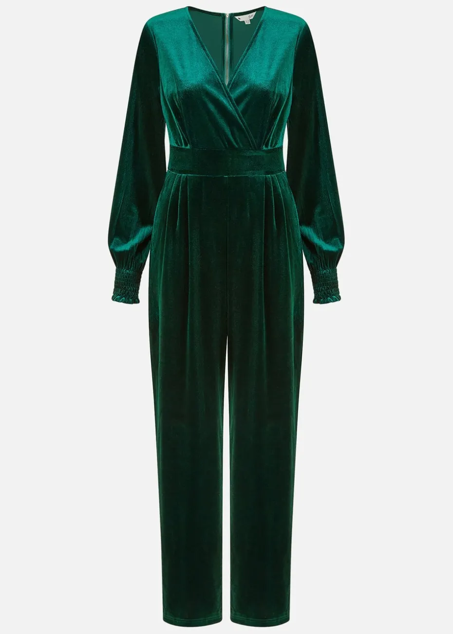 Yumi Green Velvet Long Sleeve Jumpsuit