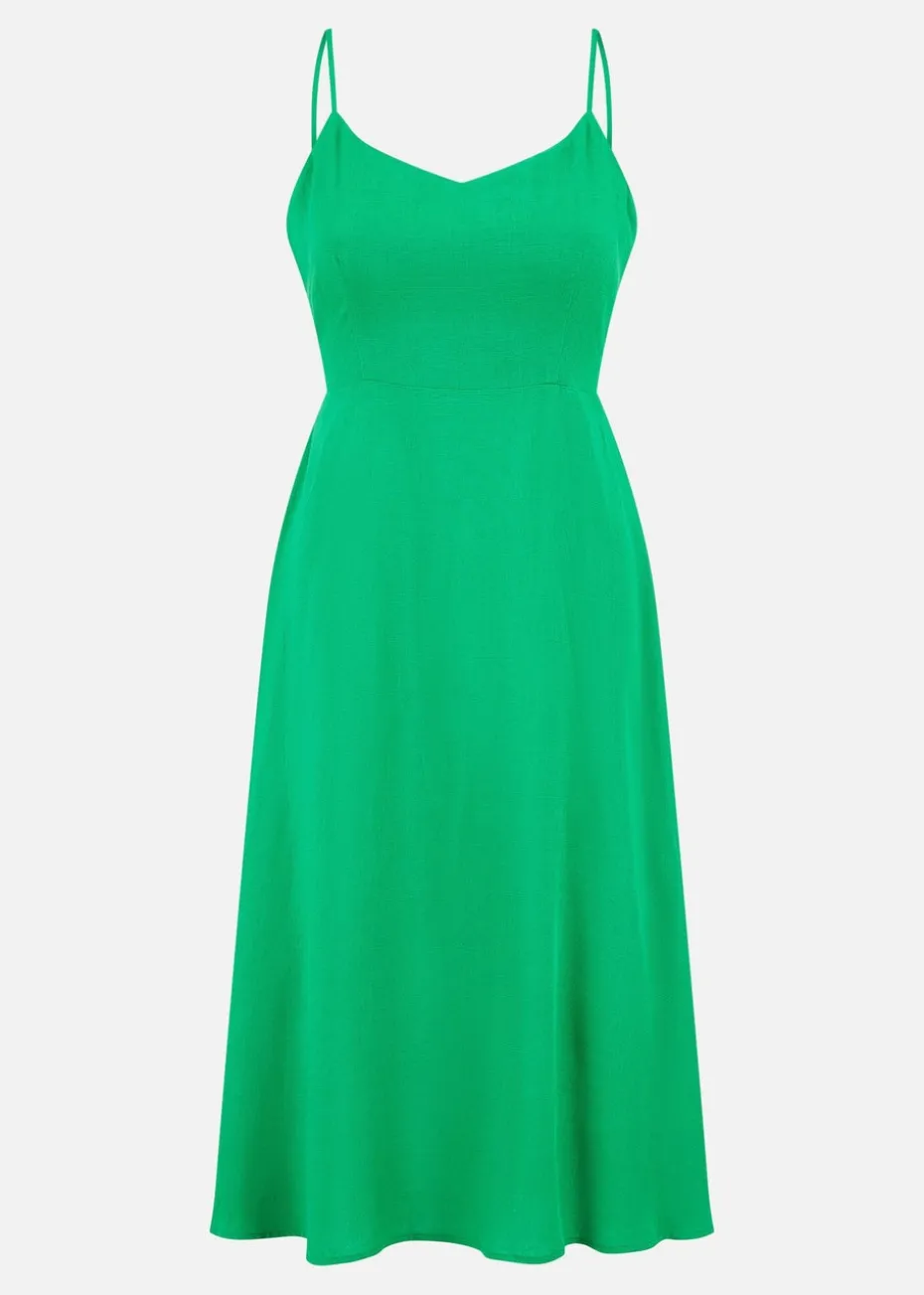 Yumi Green Viscose Tie Back Midi Sun Dress