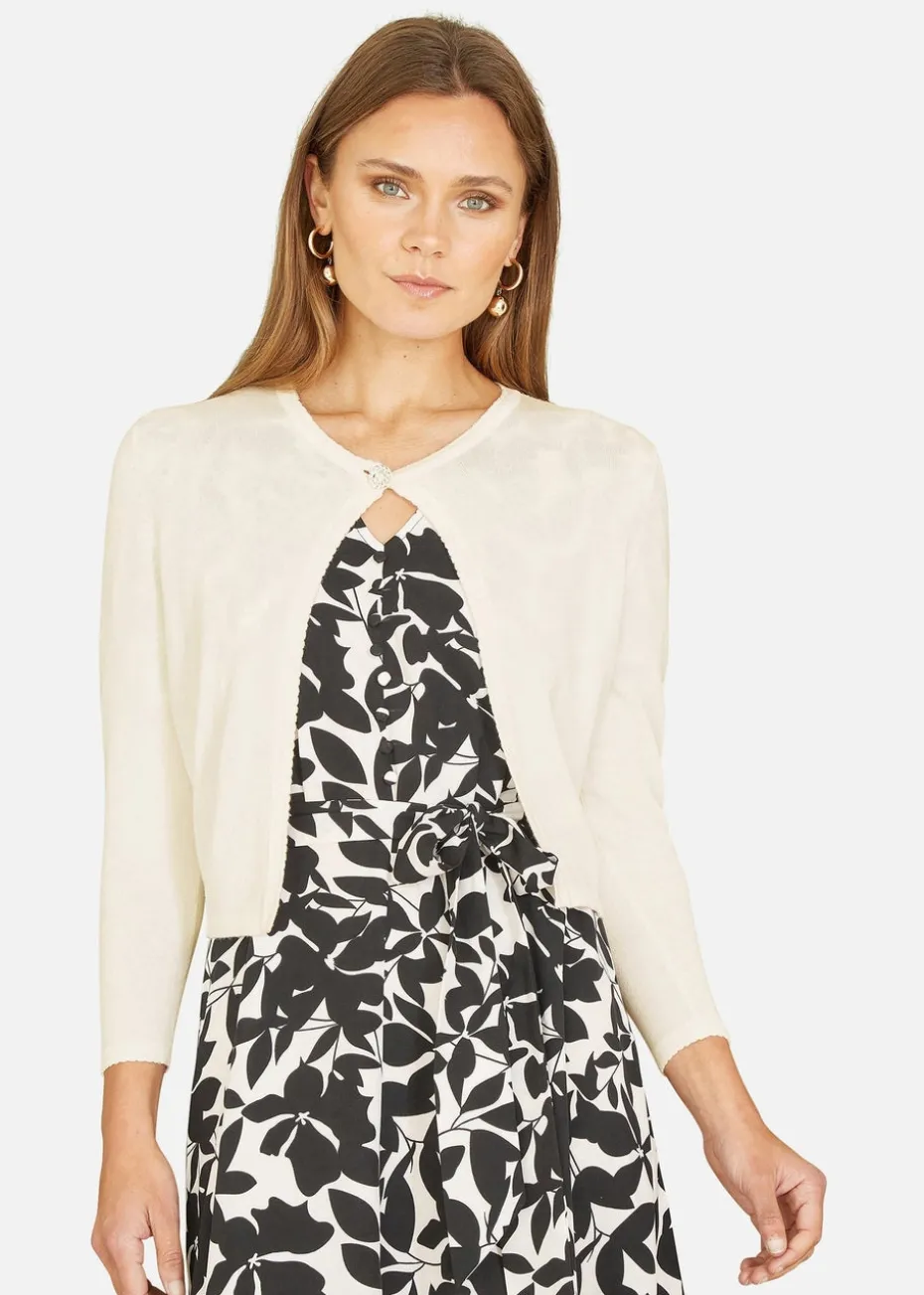 Yumi Ivory Diamante Button Cropped Cardigan