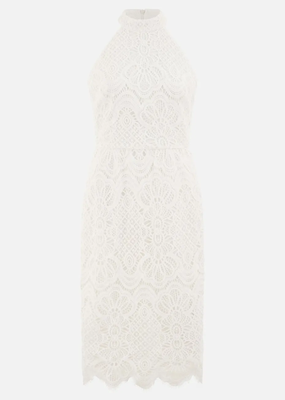 Yumi Ivory Lace Halter Neck Dress