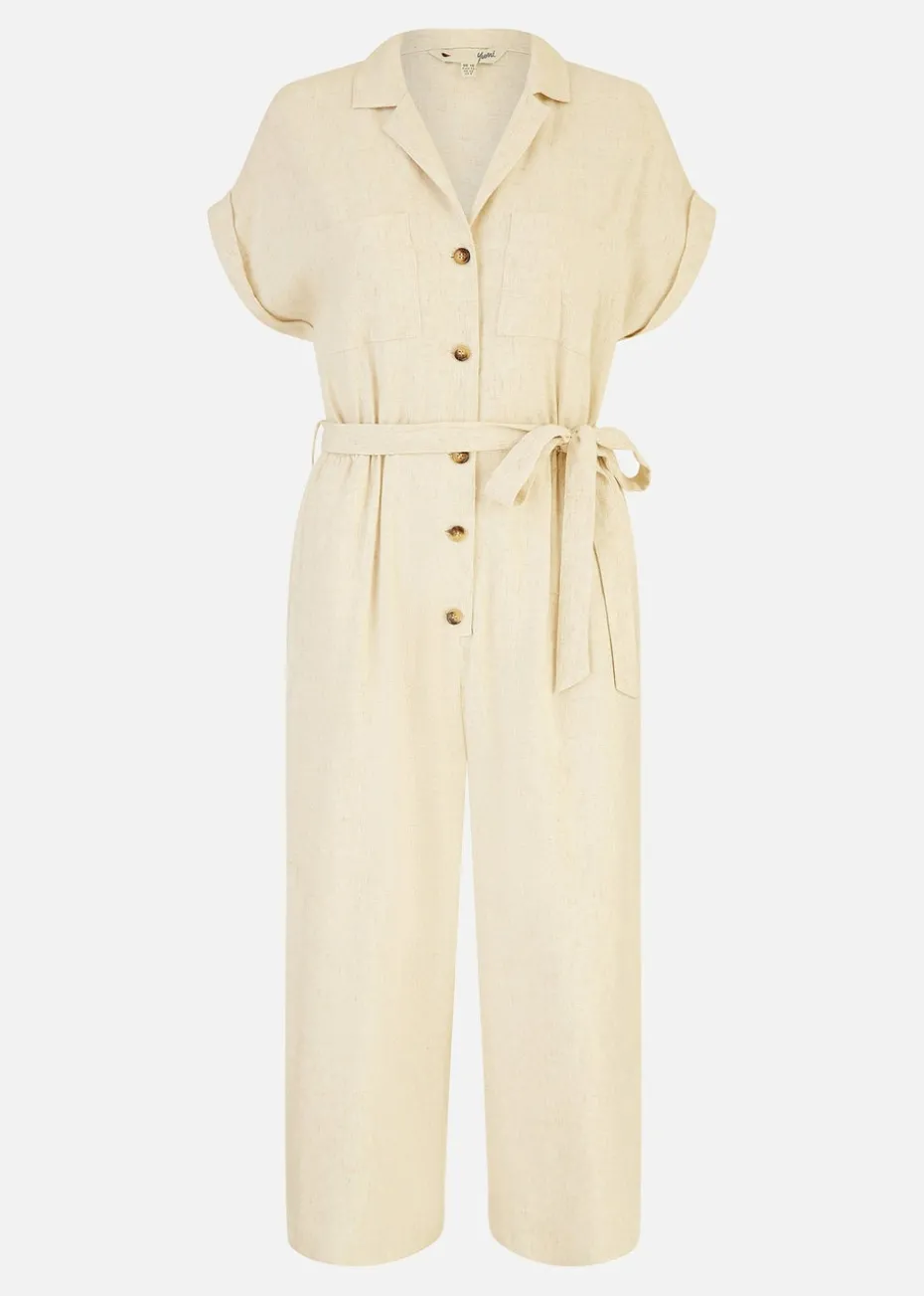 Yumi Natural Viscose Button Up Jumpsuit