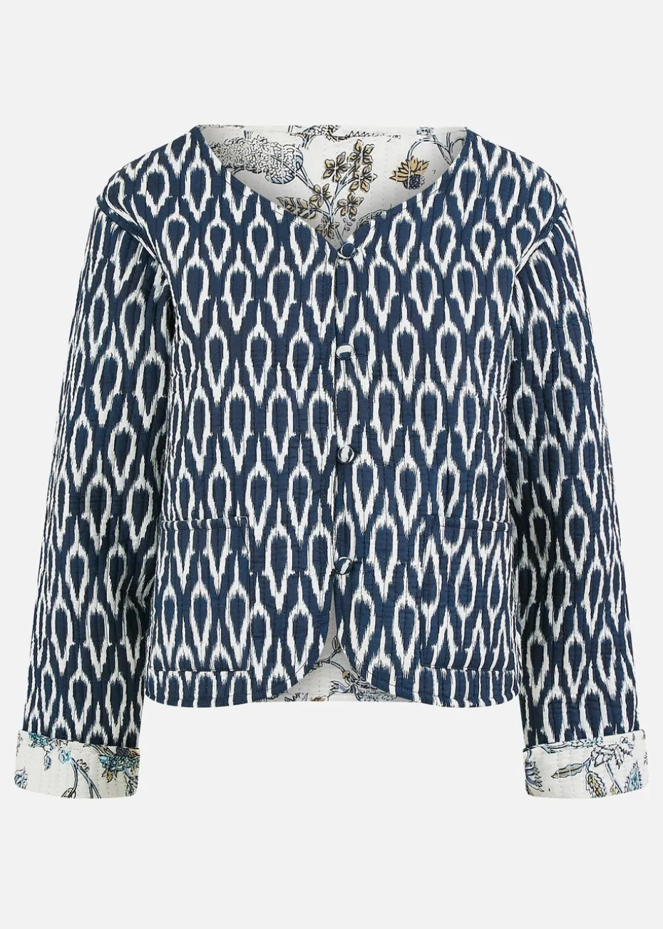 Yumi Navy Ikat Reversible Cotton Quilted Jacket