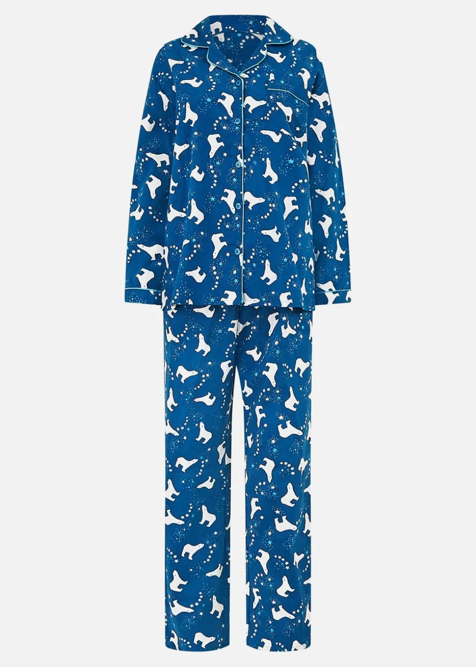 Yumi Navy Polar Bear Brushed Cotton Pyjamas