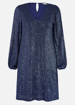 Yumi Navy Sequin Tunic With Balloon Sleeves