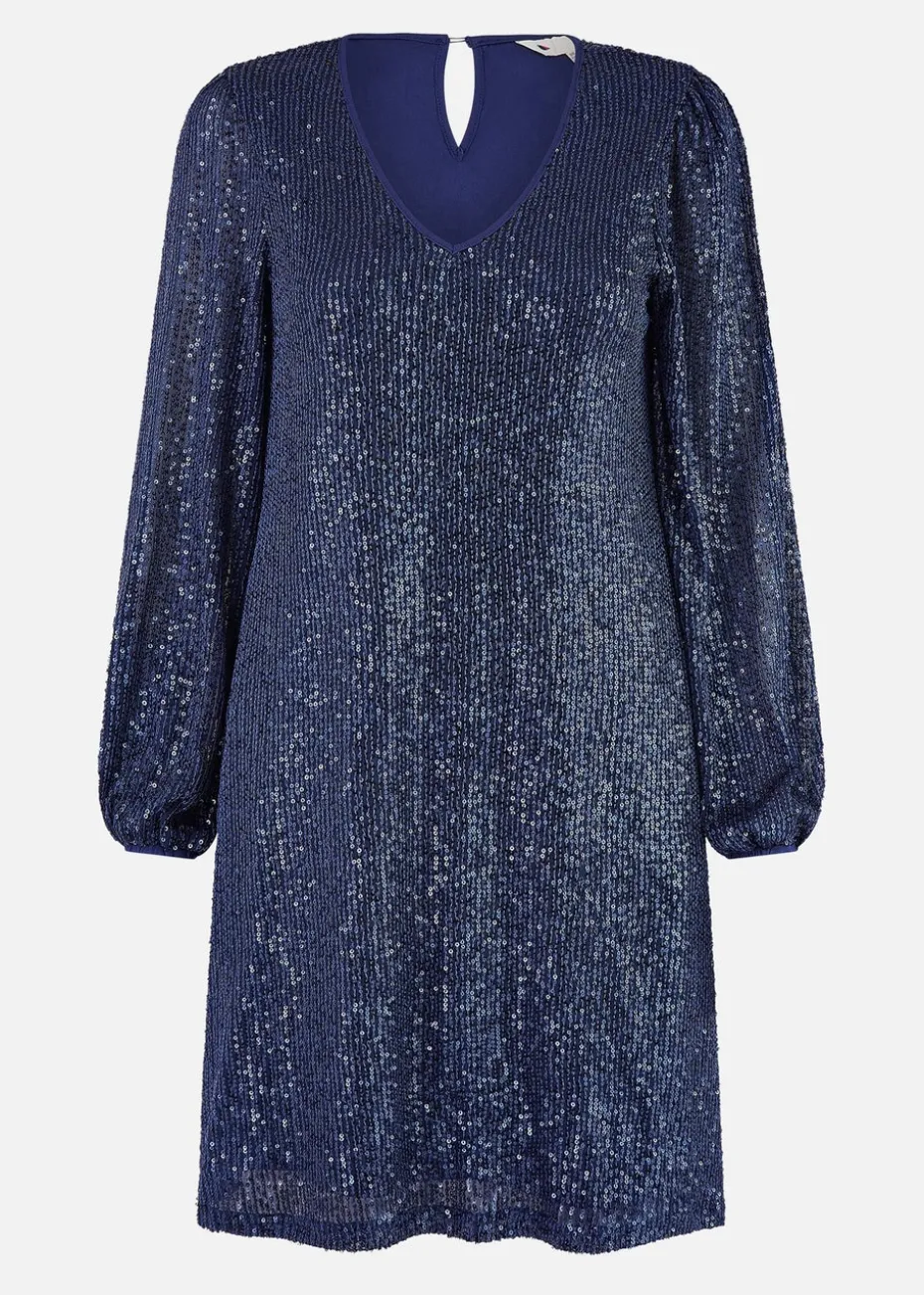 Yumi Navy Sequin Tunic With Balloon Sleeves
