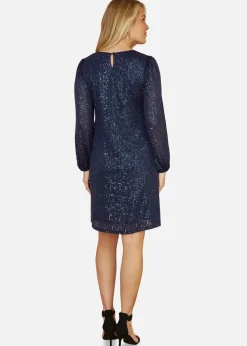 Yumi Navy Sequin Tunic With Balloon Sleeves