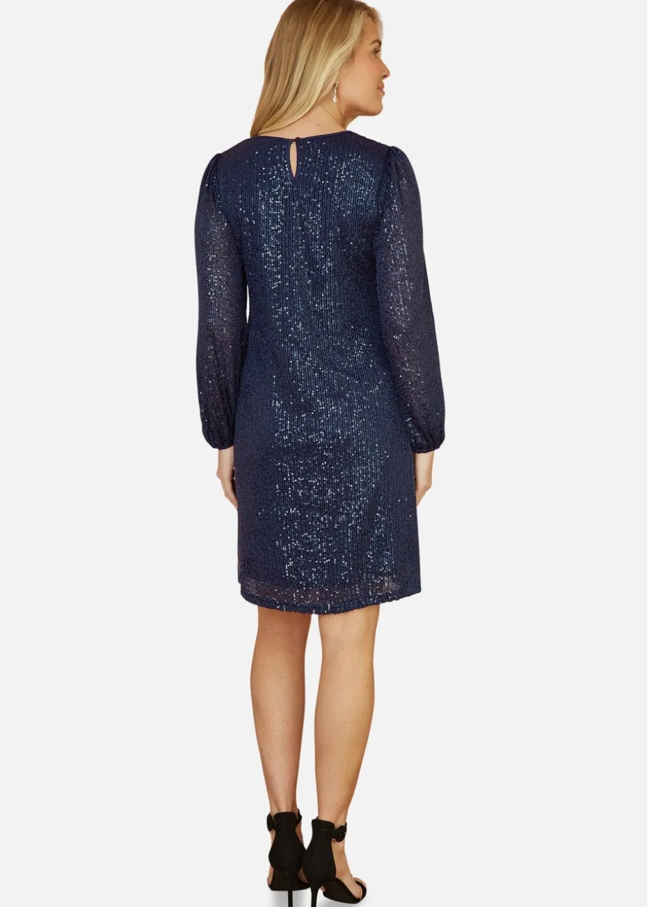 Yumi Navy Sequin Tunic With Balloon Sleeves