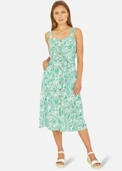 Yumi Paisley leaf Print Midi Sundress In Green