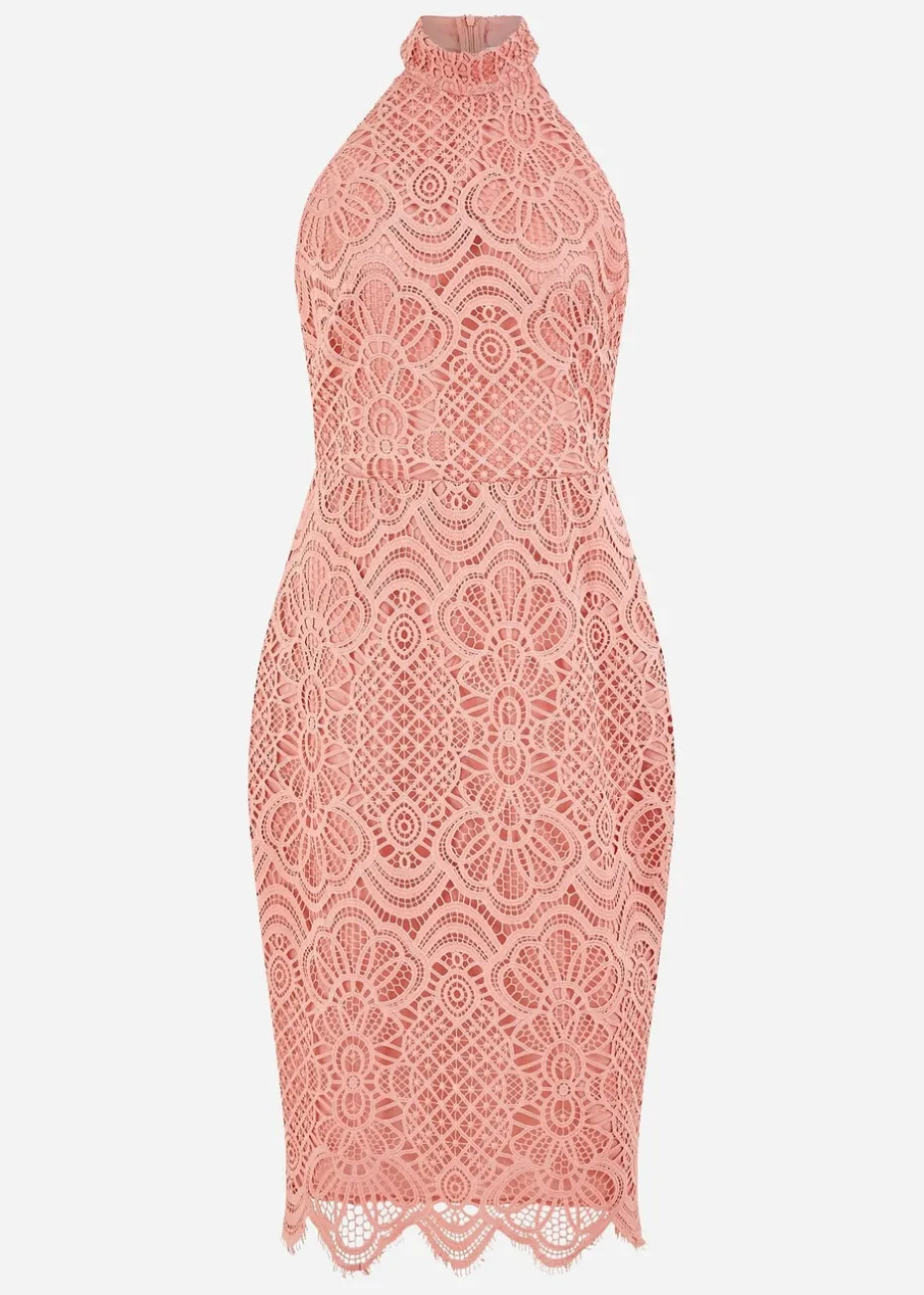 Yumi Pink Lace Halter Neck Dress