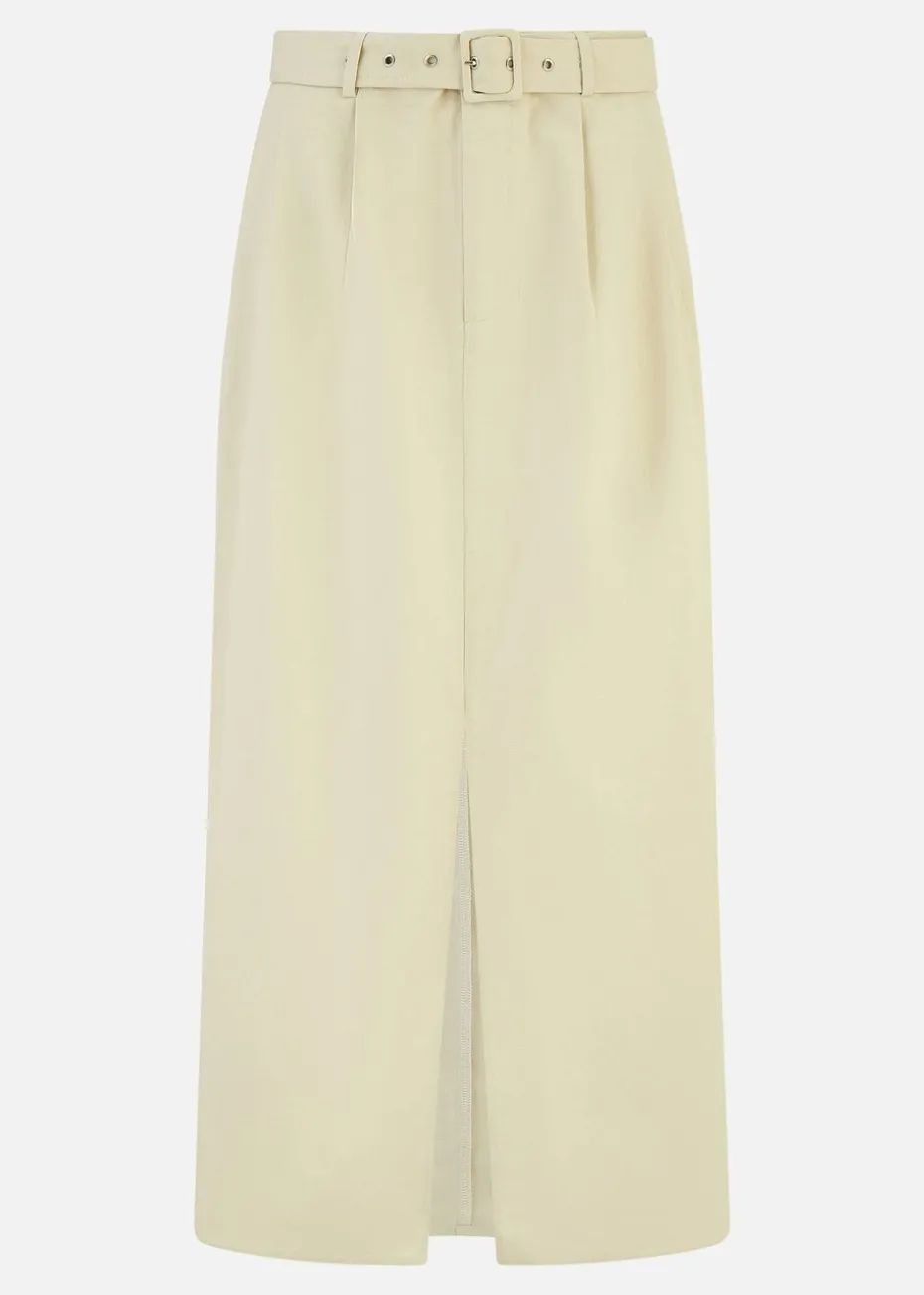 Yumi Stone Cotton Midi Skirt With Belt And Split Hem