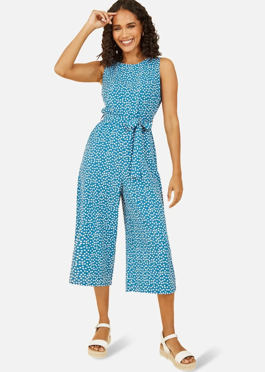 Yumi Teal Ditsy Daisy Sleeveless Culotte Jumpsuit