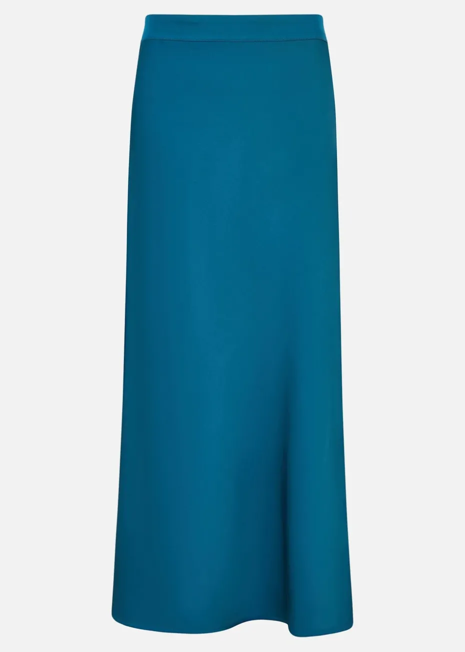 Yumi Teal Satin Midi Skirt