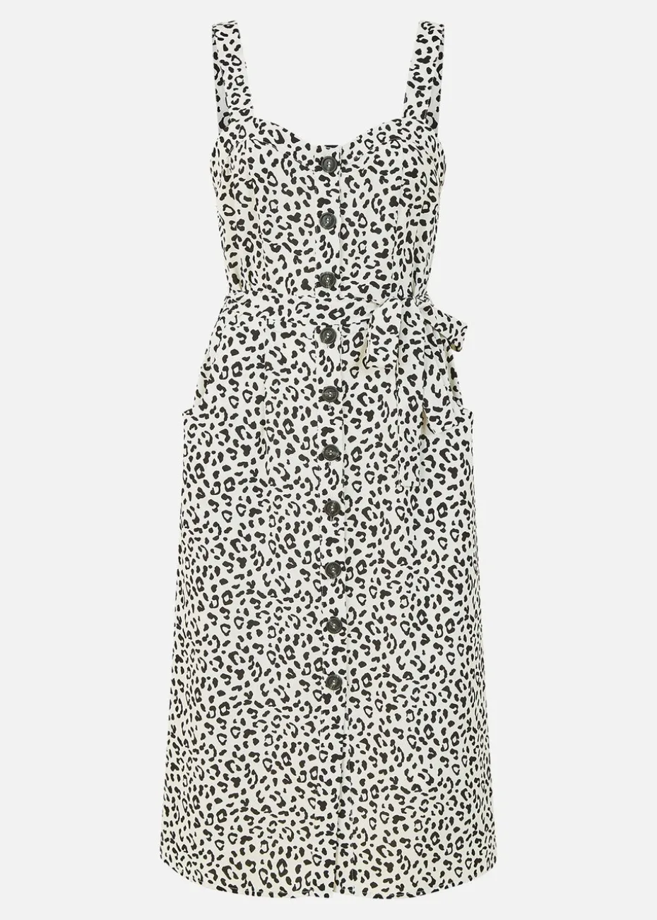 Yumi White Animal Print Button Up Sundress