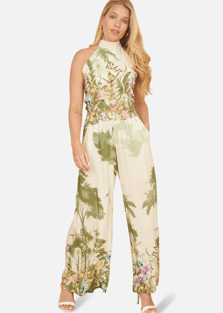 Yumi White Palm Print Halter Neck Top